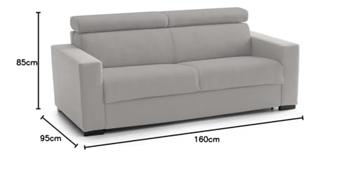 Talamo Italia 2-Sitzer Sonia Schlafsofa, Wohnzimmersofa,Made in Italy, Drehbare Öffnung mit Matratze und Netz inklusive, mit verstellbaren Kopfstützen und schmalen Armlehnen, cm: 160x95h85, Farbe Grau von Talamo Italia