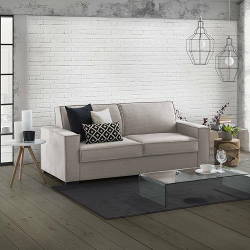 Talamo Italia - 3-Sitzer Schlafsofa Addolorata, Wohnzimmersofa mit drehbarer Öffnung, gepolsterter Stoff, schmale Armlehnen, 100 % Made in Italy, cm 200x95h90, Taupe von Dmora