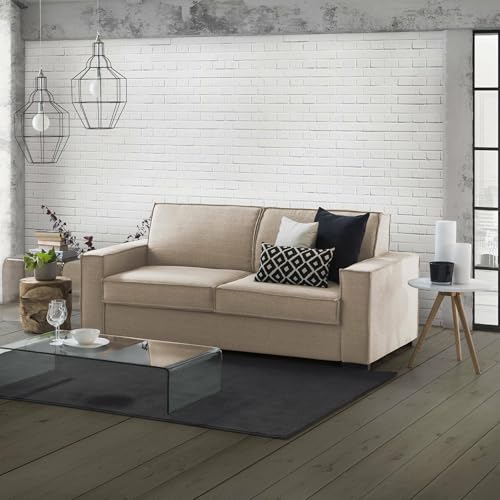 Talamo Italia - Festes Sofa Alba, 3-Sitzer-Sofa, 100% Made in Italy, Wohnzimmersofa aus Stoff, mit schmalen Armlehnen, Cm 200x95h90, Beige von Talamo Italia