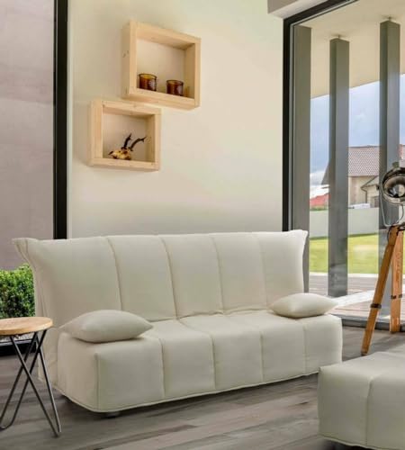 Talamo Italia 3-Sitzer Mina Schlafsofa, Wohnzimmersofa, Trolley-Öffnung, Made in Italy, aus gepolstertem Stoff, mit Kissen enthalten, Cm: 165x90h85, Farbe Beige von Talamo Italia