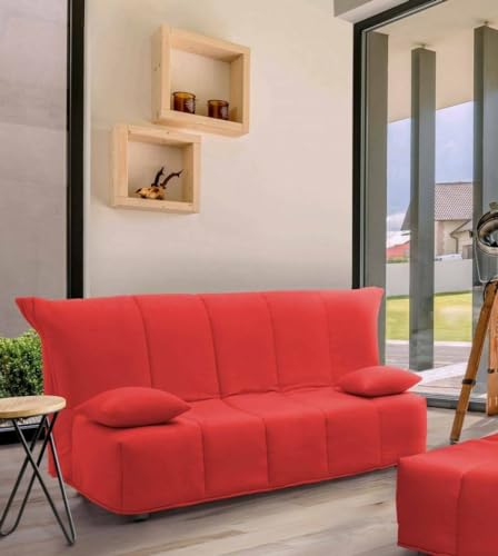 Talamo Italia 3-Sitzer Mina Schlafsofa, Wohnzimmersofa, Trolley-Öffnung, Made in Italy, aus gepolstertem Stoff, mit Kissen enthalten, Cm: 165x90h85, Rote Farbe von Talamo Italia