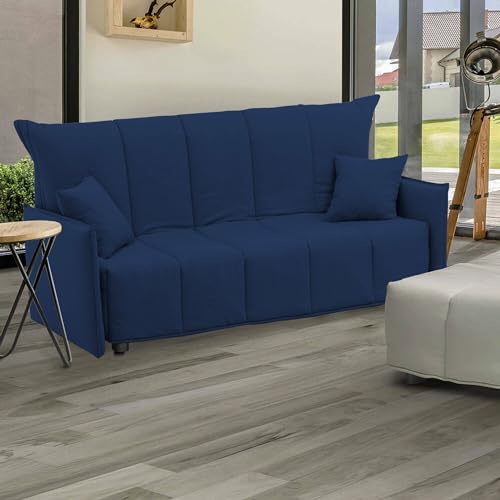 Talamo Italia 3-Sitzer-Schlafsofa Paola, Wohnzimmersofa, Trolley-Öffnung, Made in Italy, aus gepolstertem Stoff, mit Standardarmlehnen, Cm: 190x90h85, Blaue Farbe von Talamo Italia