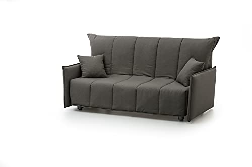 Talamo Italia 3-Sitzer-Schlafsofa Paola, Wohnzimmersofa, Trolley-Öffnung, Made in Italy, aus gepolstertem Stoff, mit Standardarmlehnen, Cm: 190x90h85, Farbe Grau von Talamo Italia