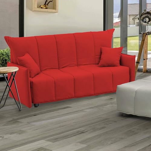 Talamo Italia 3-Sitzer-Schlafsofa Paola, Wohnzimmersofa, Trolley-Öffnung, Made in Italy, aus gepolstertem Stoff, mit Standardarmlehnen, Cm: 190x90h85, Rote Farbe von Talamo Italia