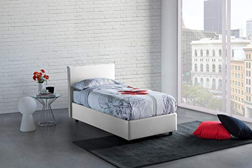 Talamo Italia - Einzelbett Brunella, Containerbett mit Stoffbespannung, 100% Made in Italy, Frontöffnung, inklusive Matratze Cm 80x190, Weiß von Talamo Italia