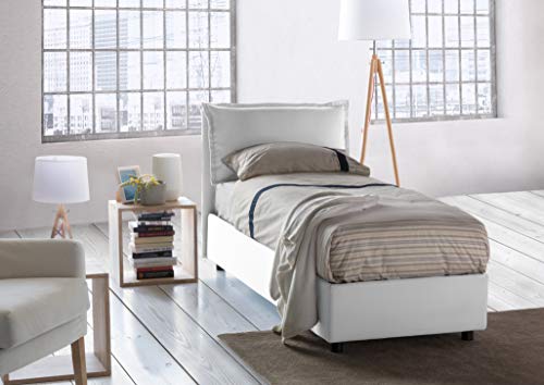 Talamo Italia - Einzelbett Carolina, Containerbett mit Stoffbespannung, 100% Made in Italy, Frontöffnung, inklusive Matratze Cm 80x190, Weiß von Talamo Italia