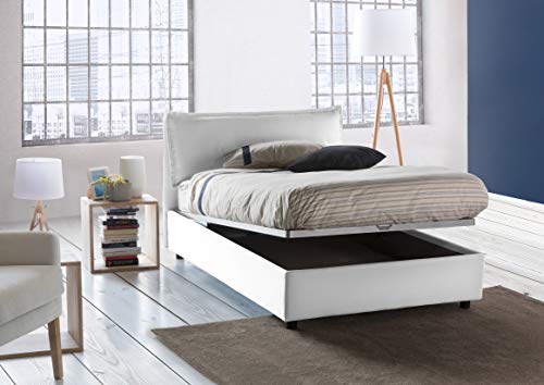 Talamo Italia - Quadratisches und halbes Bett Gloria, Containerbett mit Stoffbespannung, 100% Made in Italy, Frontöffnung, passend für Matratze Cm 120x190, Weiß von Talamo Italia