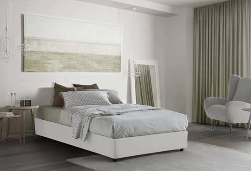 Talamo Italia - Doppelbett Nicole, Bettkasten mit Stoffbezug, 100 % Made in Italy, Öffnung vorne, geeignet für Matratzen 120 x 190 cm, Weiß von Talamo Italia