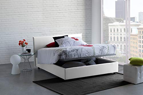 Talamo Italia - Doppelbett Bonella, Containerbett mit Stoffbespannung, 100% Made in Italy, Frontöffnung, passend für Matratze Cm 160x200, Weiß von Talamo Italia