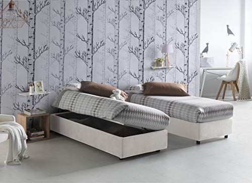 Talamo Italia - Einzelbett Melissa, Containerbett mit Stoffbespannung, 100% Made in Italy, Seitliche Öffnung, passend für Matratze 80x190 cm, Weiß von Talamo Italia