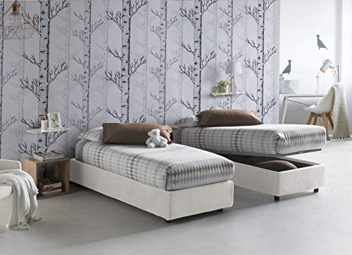 Talamo Italia - Einzelbett Asia, Containerbett mit Stoffbespannung, 100% Made in Italy, Frontöffnung, passend für Matratze Cm 80x190, Weiß von Talamo Italia