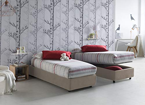 Talamo Italia - Einzelbett Asia, Containerbett mit Stoffbespannung, 100% Made in Italy, Frontöffnung, passend für Matratze Cm 80x190, Turteltaube von Talamo Italia