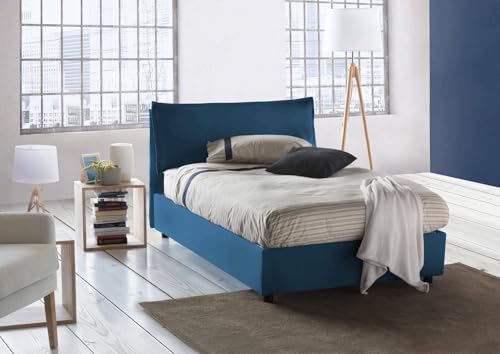 Talamo Italia - Doppelbett Desirée, Bettkasten mit Stoffbezug, 100 % Made in Italy, Öffnung vorne, inklusive Matratze 120 x 190 cm, Blau Talamo Italia - Doppelbett Desirée, Bettkasten mit Stoffbezug, 100 % Made in Italy, Öffnung vorne, inklusive Matratze 120 x 190 cm, Blau von Talamo Italia
