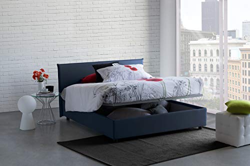 Talamo Italia - Doppelbett Bibiana, Containerbett mit Stoffbespannung, 100% Made in Italy, Frontöffnung, inklusive Matratze Cm 160x190, Blau von Talamo Italia