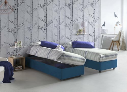 Talamo Italia - Einzelbett Melissa, Containerbett mit Stoffbespannung, 100% Made in Italy, Seitliche Öffnung, passend für Matratze 80x190 cm, Blau von Talamo Italia