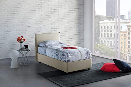 Talamo Italia - Einzelbett Bruna, Containerbett mit Stoffbespannung, 100% Made in Italy, Frontöffnung, passend für Matratze Cm 80x190, Beige von Talamo Italia