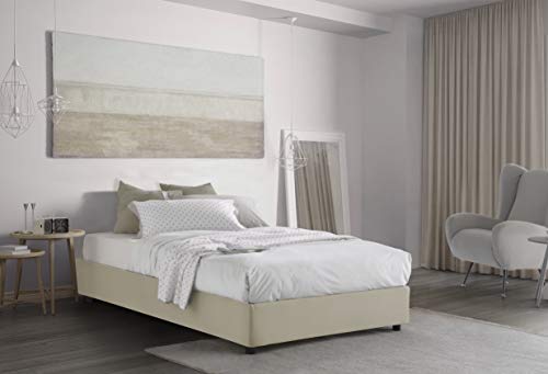 Talamo Italia - Quadratisches und halbes Bett Chiara, Containerbett mit Stoffbespannung, 100% Made in Italy, Frontöffnung, inklusive Matratze Cm 120x190, Beige von Talamo Italia