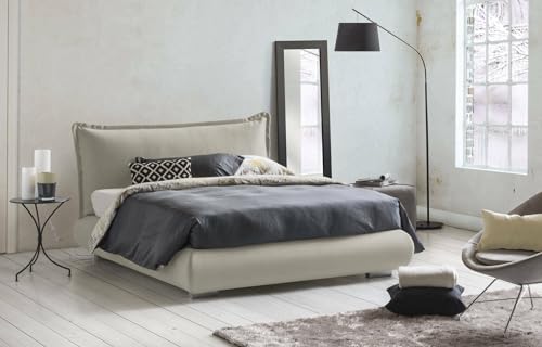 Talamo Italia - Ilenia Doppelbett, Bettkasten mit Stoffbezug und Kopfteil, 100 % Made in Italy, Öffnung vorne, geeignet für 160 x 190 cm Matratze, Beige von Talamo Italia