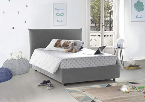 Talamo Italia - Quadratisches und halbes Bett Ornella, Containerbett mit Stoffbespannung, 100% Made in Italy, Frontöffnung, passend für Matratze Cm 120x190, Grau von Talamo Italia