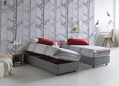 Talamo Italia - Einzelbett Melissa, Containerbett mit Stoffbespannung, 100% Made in Italy, Seitliche Öffnung, passend für Matratze 80x190 cm, Grau von Talamo Italia