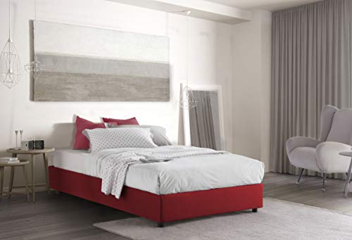 Talamo Italia - Quadratisches und halbes Bett Chiara, Containerbett mit Stoffbespannung, 100% Made in Italy, Frontöffnung, inklusive Matratze Cm 120x190, Rot von Talamo Italia