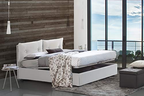 Talamo Italia - Noemi Doppelbett, Bettkasten mit Kunstlederbezug, 100 % Made in Italy, Öffnung vorne, geeignet für Matratze 120 x 190 cm, Weiß Talamo Italia - Noemi Doppelbett, Bettkasten mit Kunstlederbezug, 100 % Made in Italy, Öffnung vorne, geeignet für Matratze 120 x 190 cm, Weiß von Talamo Italia