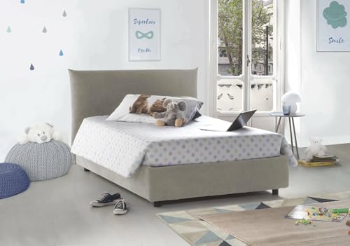 Talamo Italia - Doppelbett Creta, Bettkasten mit Stoffbezug, 100% Made in Italy, Öffnung vorne, inklusive Matratze 120 x 190 cm, Beige von Talamo Italia