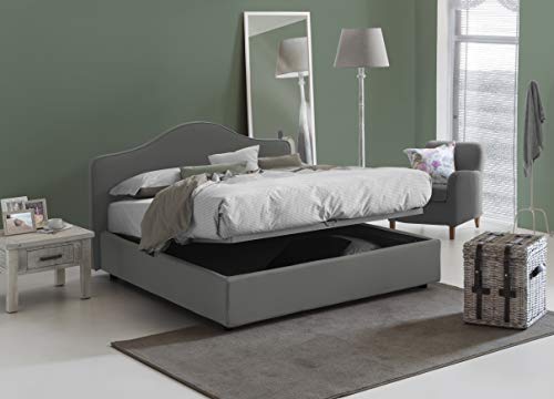 Talamo Italia - Doppelbett Annunziata, Containerbett mit Stoffbespannung, 100% Made in Italy, Frontöffnung, inklusive Matratze Cm 160x190, Grau von Talamo Italia