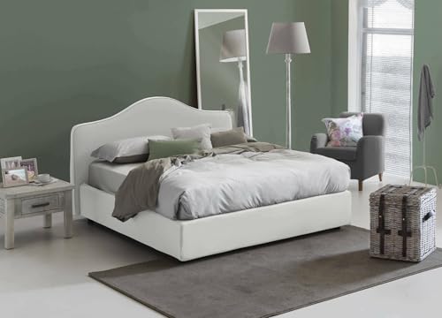 Talamo Italia - Doppelbett Angiolina, Containerbett mit Stoffbespannung, 100% Made in Italy, Frontöffnung, passend für Matratze Cm 160x190, Weiß von Talamo Italia