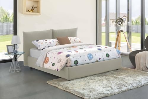 Talamo Italia - Cristel-Doppelbett, Bettkasten mit Stoffbezug, 100% Made in Italy, Öffnung vorne, inklusive Matratze 160 x 190 cm, Beige von Talamo Italia