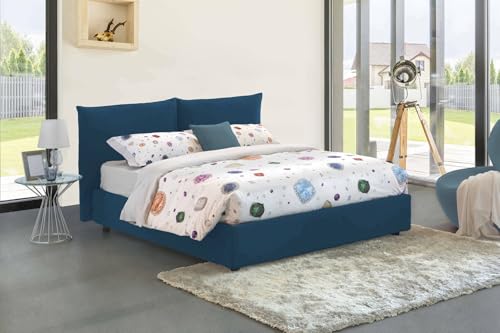 Talamo Italia - Cristel-Doppelbett, Bettkasten mit Stoffbezug, 100% Made in Italy, Öffnung vorne, inklusive Matratze 160 x 190 cm, Blau Talamo Italia - Cristel-Doppelbett, Bettkasten mit Stoffbezug, 100% Made in Italy, Öffnung vorne, inklusive Matratze 160 x 190 cm, Blau von Talamo Italia