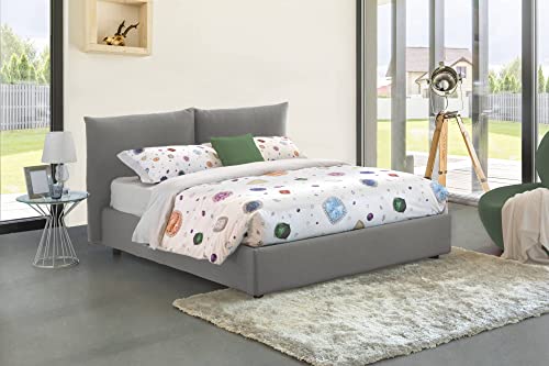 Talamo Italia Doppelbett Cristel, Stauraumbett mit Stoffbezug, 100% Made in Italy, Öffnung vorne, mit Matratze 160 x 190 cm, Grau, Doppio von Talamo Italia