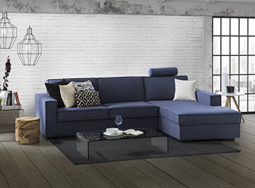 Talamo Italia Eck-Schlafsofa Beatrice, Made in Italy, Schwenkbare Öffnung mit Matratze und Netz inklusive, Rechte Halbinsel mit Stauraum, mit Standardarmlehnen, Cm: 280x95h90, Farbe Blau von Talamo Italia