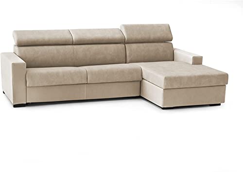 Talamo Italia Ecksofa Barbara, Wohnzimmersofa mit Récamiere, Made in Italy, aus gepolstertem Stoff - Halbinsel mit Stauraum links, mit Standardarmlehnen, Cm: 280x95h85, Farbe Beige von Talamo Italia