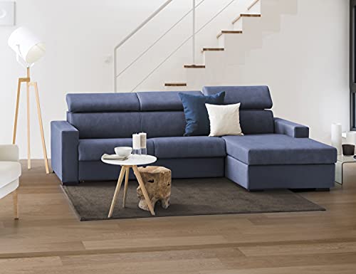 Talamo Italia Ecksofa Barbara, Wohnzimmersofa mit Récamiere, Made in Italy, aus gepolstertem Stoff - Halbinsel mit Stauraum links, mit schmalen Armlehnen, Cm: 260x95h85, Farbe Blau von Talamo Italia