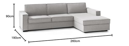 Talamo Italia Ecksofa Beatrice, Made in Italy, Drehbare Öffnung mit Matratze und Lattenrost, Halbinsel mit Stauraum links, mit schmalen Armlehnen, Cm: 260x95h90, Farbe Grau von Talamo Italia