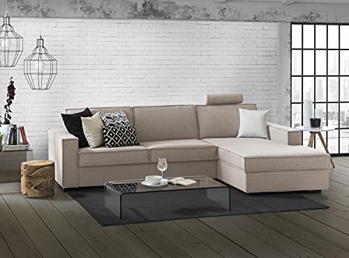 Talamo Italia Ecksofa Beatrice, Made in Italy, Drehbare Öffnung mit Matratze und Lattenrost, Halbinsel mit Stauraum links, mit schmalen Armlehnen, Cm: 260x95h90, Farbe Taubengrau von Talamo Italia