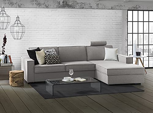 Talamo Italia Ecksofa Beatrice, Made in Italy, Drehbare Öffnung mit Matratze und Lattenrost, Rechte Halbinsel mit Stauraum, mit Standardarmlehnen, Cm: 280x95h90, Farbe Grau von Talamo Italia