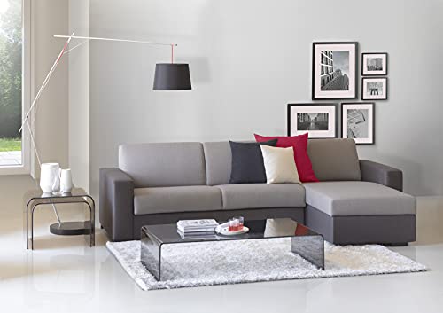 Talamo Italia Ecksofa Elisabetta, Made in Italy, Drehbare Öffnung mit Matratze und Netz inklusive, mit umkehrbarer Containerhalbinsel, mit Standardarmlehnen, Cm: 280x95h90, Farbe Grau und Anthrazit von Talamo Italia