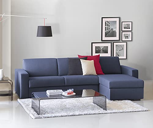 Talamo Italia Ecksofa Elisabetta, Made in Italy, Drehbare Öffnung mit Matratze und Netz inklusive, mit umkehrbarer Containerhalbinsel, mit schmalen Armlehnen, Cm: 260x95h90, Farbe Blau von Talamo Italia