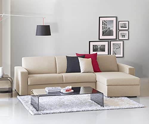 Talamo Italia Ecksofa Elisabetta, Made in Italy, Schwenkbare Öffnung mit Matratze und Netz inklusive, mit umkehrbarer Containerhalbinsel, mit Standardarmlehnen, Cm: 280x95h90, Farbe Beige von Talamo Italia