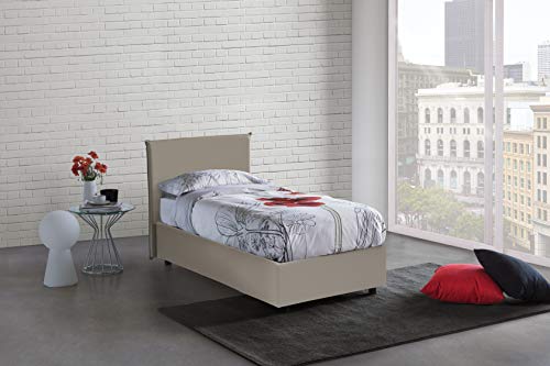 Talamo Italia - Einzelbett Brigitta, Containerbett mit Kunstlederbezug, 100% Made in Italy, Frontöffnung, inklusive Matratze Cm 80x190, Turteltaube von Talamo Italia