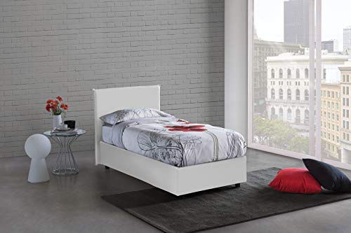 Talamo Italia - Einzelbett Caide, Containerbett mit Kunstlederbezug, 100% Made in Italy, Seitliche Öffnung, inklusive Matratze Cm 80x190, Weiß von Talamo Italia