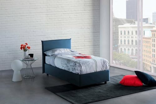 Talamo Italia - Einzelbett Cira, Bettkasten mit Stoffbezug, 100 % Made in Italy, Öffnung vorne, geeignet für Matratzen 90 x 200 cm, Blau von Dmora