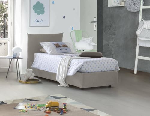 Talamo Italia - Cosetta Einzelbett, Bettkasten mit Stoffbezug, 100% Made in Italy, seitliche Öffnung, inklusive Matratze 80 x 190 cm, Beige Talamo Italia - Cosetta Einzelbett, Bettkasten mit Stoffbezug, 100% Made in Italy, seitliche Öffnung, inklusive Matratze 80 x 190 cm, Beige von Talamo Italia