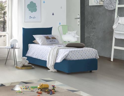Talamo Italia - Einzelbett Cosetta, Bettkasten mit Stoffbezug, 100% Made in Italy, seitliche Öffnung, inklusive Matratze 80 x 190 cm, Blau Talamo Italia - Einzelbett Cosetta, Bettkasten mit Stoffbezug, 100% Made in Italy, seitliche Öffnung, inklusive Matratze 80 x 190 cm, Blau von Talamo Italia