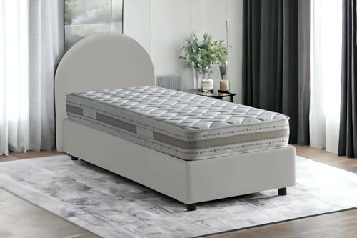 Talamo Italia - Einzelbett Alice, Bettkasten mit Kunstlederbezug, 100 % Made in Italy, Öffnung vorne, inklusive Matratze 80 x 190 cm, Weiß von Talamo Italia