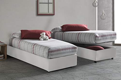 Talamo Italia - Einzelbett Eleonora, Containerbett mit Kunstlederbezug, 100% Made in Italy, Frontöffnung, inklusive Matratze 80x190 cm, Weiß von Talamo Italia