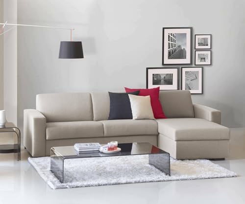 Talamo Italia Elisabetta Ecksofa, Made in Italy, Drehbare Öffnung mit Matratze und Netz inklusive, mit umkehrbarer Containerhalbinsel, mit schmalen Armlehnen, Cm: 260x95h90, Farbe Taubengrau von Talamo Italia