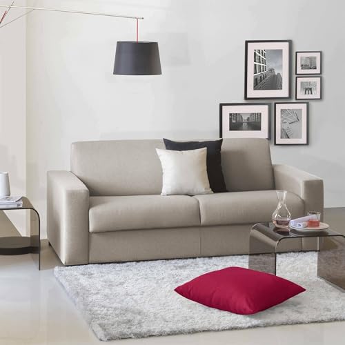 Talamo Italia - 2-Sitzer Schlafsofa Alexis, Wohnzimmersofa mit drehbarer Öffnung aus gepolstertem Stoff, Standardarmlehnen, 100 % Made in Italy, cm 200x95h90, Taupe von Dmora